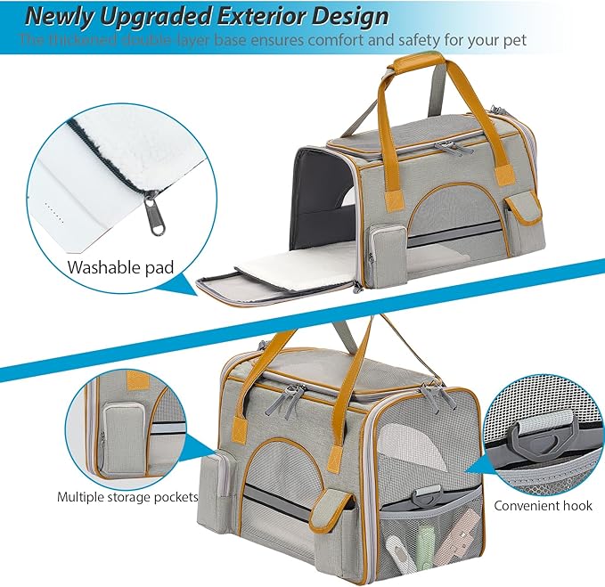 18x11x11 Inches Cat Carrier– Fits Pets Up to 16 lbs, Anti-Collapse Design, Multiple Storage Pockets, Cat Carrier Soft Ideal for Medium Cats, Puppy, Rabbits and Other Small Animals