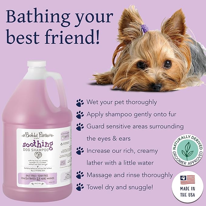 Bobbi Panter Soothing Dog Shampoo, Heals & Soothes Irritated Skin, Lavender Scent - 30:1 Concentrated Formula, Made in The USA, Trusted by Professional Groomers, 1 Gal.