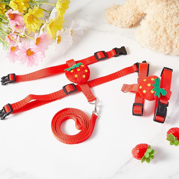 Duck Harness Leash Set Duck Harness and Leash for Real Ducks Adjustable Walking Rope Pet Cute Pattern Outdoor Traction Rope for Chicken Rabbit Small Animals(S,Strawberry)
