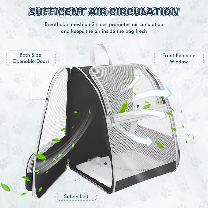 Cat Backpack Carrier, Pet Backpack Carrier Cats and Small Dogs, Collapsible Fully Ventilation Cat Backpack for Outdoors Hiking Camping Travel(up to 16.5lbs)