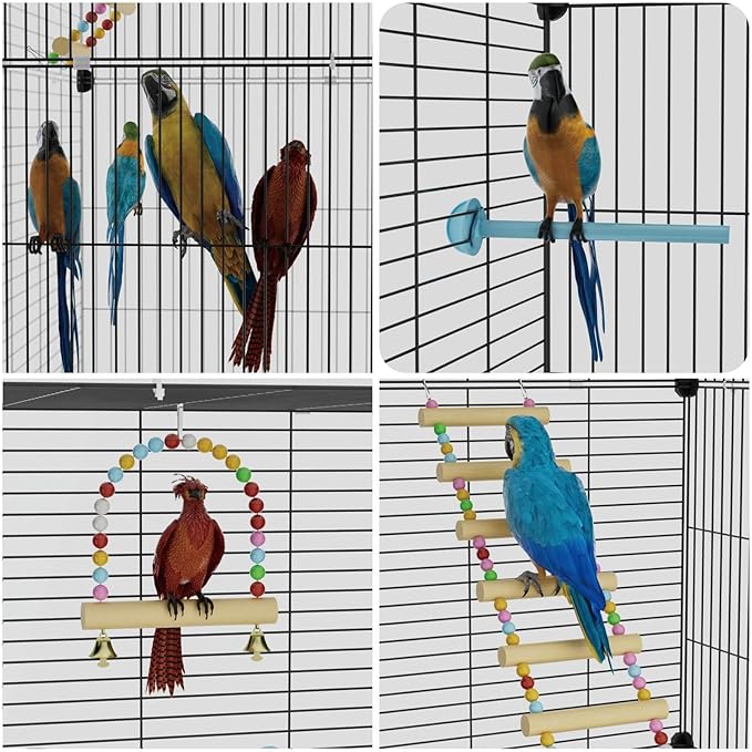 Extra Large Bird Cage, Black Parakeet Cages with Rolling Stand & Wheels, Wide Birdcage for Parrots Cockatiels Conure Budgie Canary Finch Lovebird