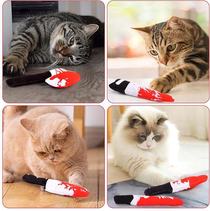 FOIMAS 6pcs Catnip Toys,Knife Shaped Catnip Toys Horror Teething Chew Plush Toys for Cat Kitten Teeth Cleaning Inreractive Toys Indoor Outdoor Halloween Christmas