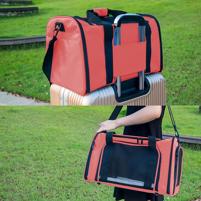 Soft Sided Carrier for Small Medium Cats Dogs,Removable Pad Collapsible Travel Pet Carrier Large Watermelon