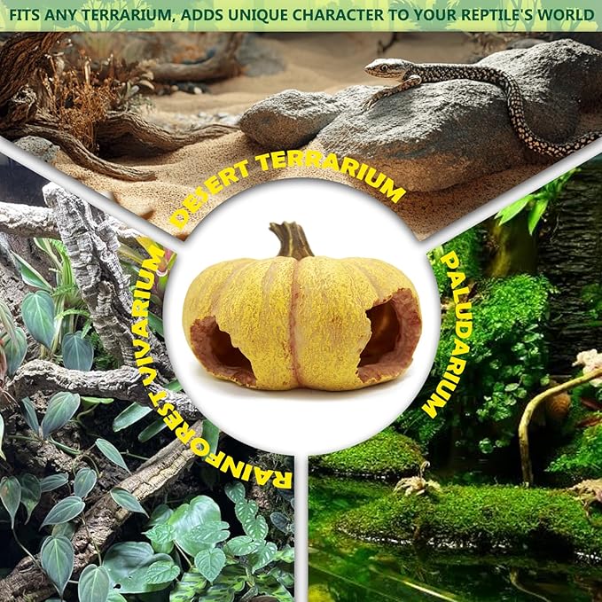 Pumpkin Leopard Gecko Hide Reptile Bearded Dragon Tank Hideout Caves Accessories Halloween Turtle Lizard Snake Décor Amphibian Habitat Tortoise Terrarium Decoration