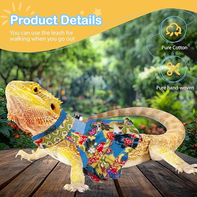 Lizard Harness Dress and Leash, Adjustable Hamster Ferret Harness and Leash Set, No-Pull Walking Vest for Lizard Small Animal Gecko Chameleon (flowercolor S