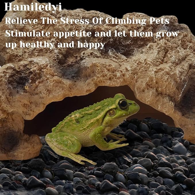 Hamiledyi Reptile Rock Hide Cave Reptile Hide Leopard Gecko Hide Bearded Dragon Hideout Terrarium Habitat Decor Reptile Hideout for Snake Lizard Gecko Turtle Hermit Crab Frog (M)