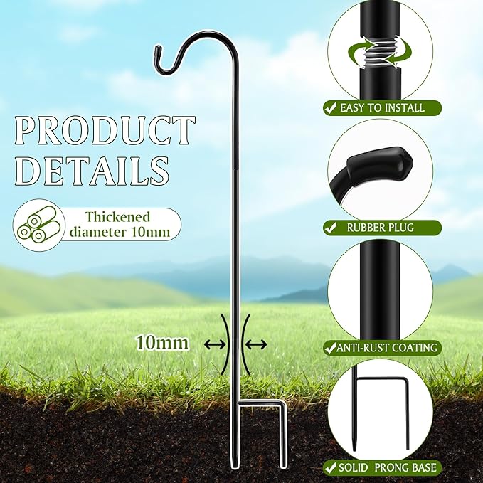 2 Pcs 45 Inch Shepherds Hook for Outdoor Adjustable Bird Feeder Pole Metal Steel Shepard Hooks for Hummingbird Stand Feeder Pole for Garden Plant, Lantern, Hanging Wedding Decor