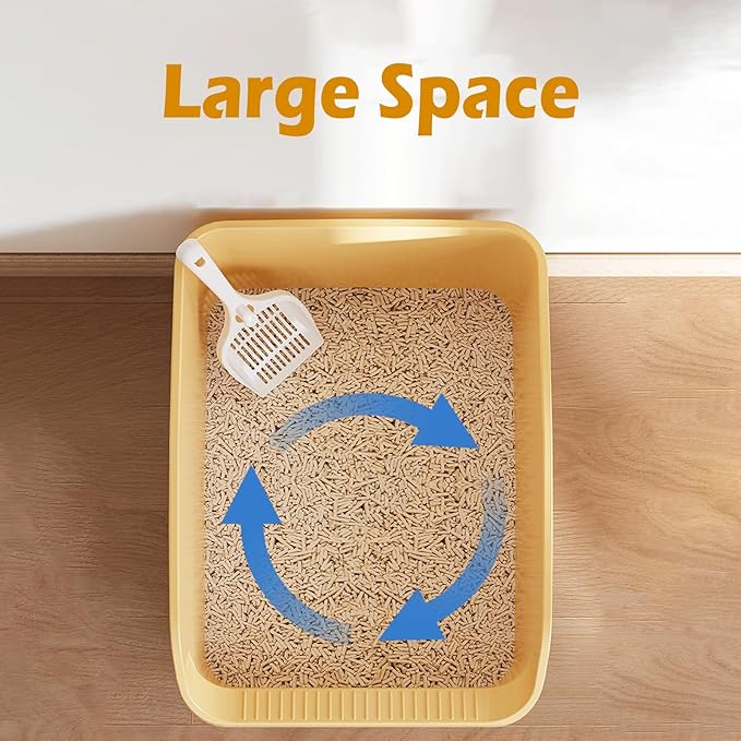 SpaceTime Large Cat Litter Box with High Sides,Cat Boxes for Indoor Cats,Cat Litter Pan for Kitty,Litter Box with Low Entry,Easy to Clean,Anti-Splashing(Yellow)