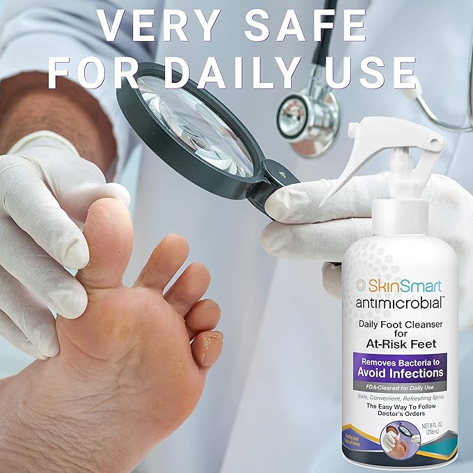 SkinSmart Daily Foot Cleanser for At-Risk Feet, Removes Bacteria to Help Avoid Infections, 8 ounce Spray