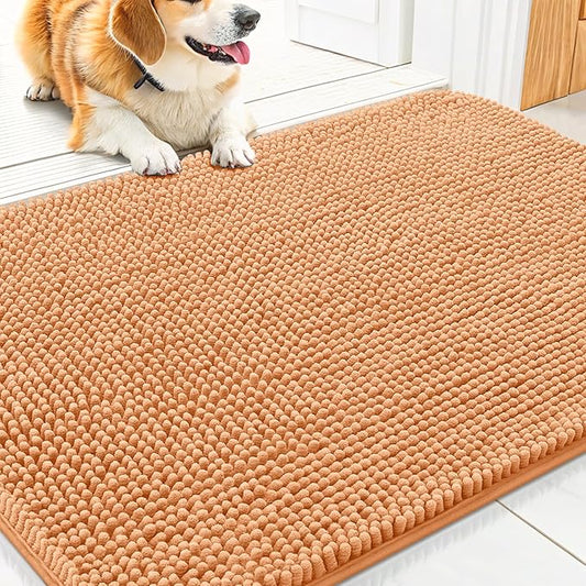 Smiry Dog Door Mat for Muddy Paws 30x20, Absorbs Moisture and Dirt Doormat, Non-Slip Washable Quick Dry Chenille Front Door Mat Indoor Entrance, Entryway Carpet for Inside Floor, Orange