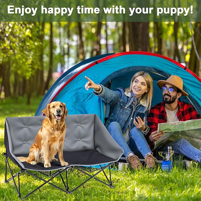 Portable Dog Camping Chairs for Dogs Raised Pet Bed for Outdoor Folding Chair Patio Lazy Puppy Cot Heavy Duty Pet Camping Gear(29 x 45 x 20 Inches,Check)