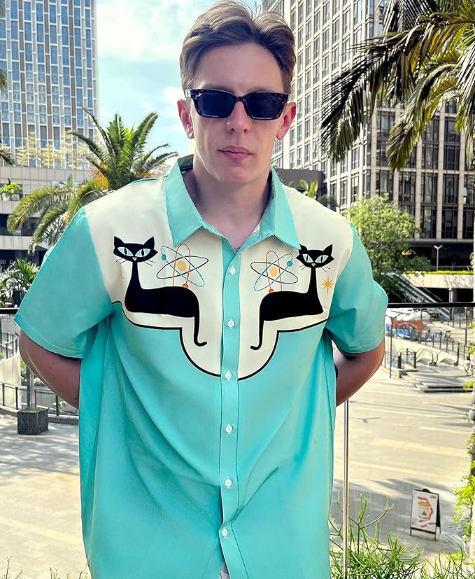 Men’s Hawaiian Shirt Western Cowboy Symmetrical Print Short Sleeve Button Down Casual Beach Holiday Summer Shirt