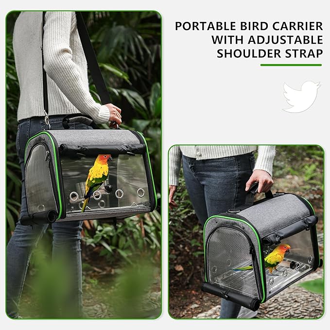 Suertree Bird Carrier Bag Bird Travel Cage Indestructible Stainless Steel Mesh, Bag with Stand for Parrot, Portable Bird Travel Bag, Pet Transparent Breathable Travel Cage