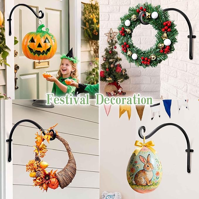 AJART Hanging Plant Hanger Outdoor: 12-Inch Metal Bird Feeder Wall Hooks - 4 Pieces Black Plant Bracket Hook for Hanging Flower Baskets