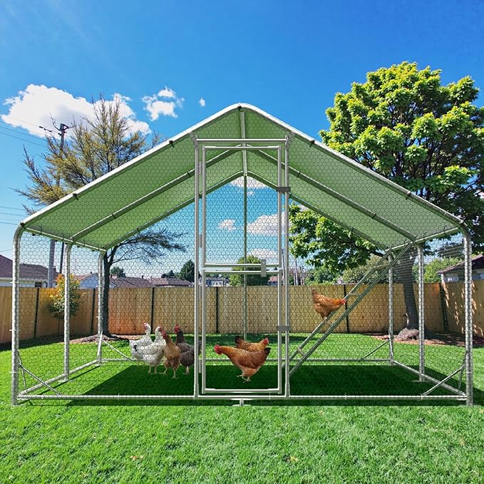 Large Metal Chicken Coop, 10x13x6.5FT Chicken Runs for Yard with Cover