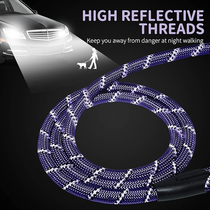 Long Dog Leash for Training 50Ft-Reflective Nylon Rope with Swivel Hook-Recall Agility Lead for Large Small Medium Dogs Outside Walking Hiking-Purple