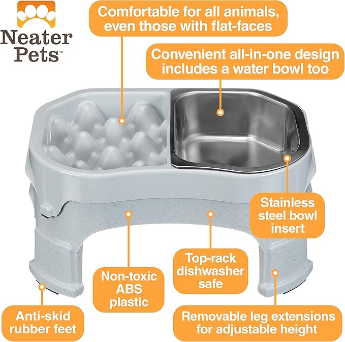 Neater Pet Brands – Neater Raised Slow Feeder Dog Bowl – Elevated and Adjustable Food Height - (Double Diner/w Metal Bowl, Vanilla Bean)