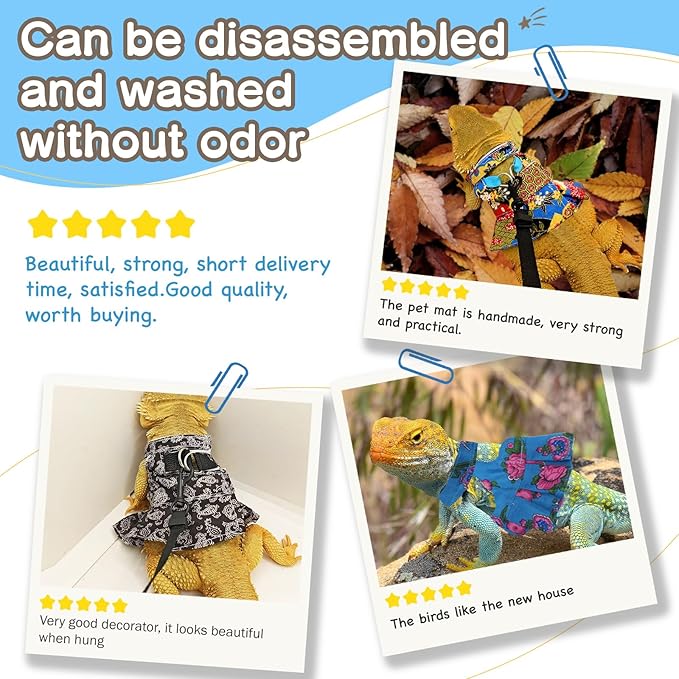 Lizard Harness Dress and Leash, Adjustable Hamster Ferret Harness and Leash Set, No-Pull Walking Vest for Lizard Small Animal Gecko Chameleon (flowercolor S