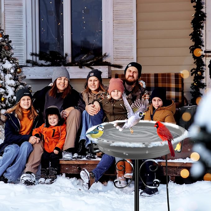 Daoeny Heated Bird Bath for Winter, 100W Heated Bird Baths for Outdoors Thermostat Control with 5-Prong Metal Base, Heated Bird Bath for Outside Winter Garden Patio Yard Lawn (Grey)