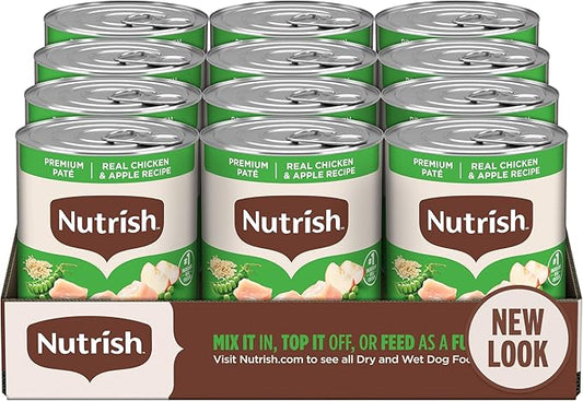 Nutrish Premium Paté Wet Dog Food, Real Chicken & Apple Recipe Whole Health Blend, 13 oz. Can, 12 Count (Rachael Ray)