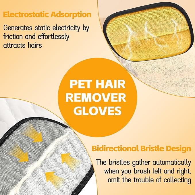 Pet Hair Remover Gloves for Cats & Dogs, 2025 Upgraded Electrostatic Grooming Gloves – Reusable Pet Hair Remover Tool for Couch Carpet Car Seat & Clothing, Easy to Clean (2Pcs)