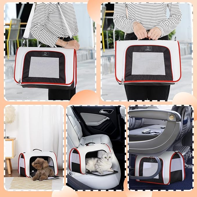A4Pet Cat Carriers Dog Carrier Pet Carrier, TSA Airline Approved Small Dog Carrier for Cats Dogs Puppies (Up to 15lbs), Washable Soft-Sided Collapsible Travel Puppy Carrier