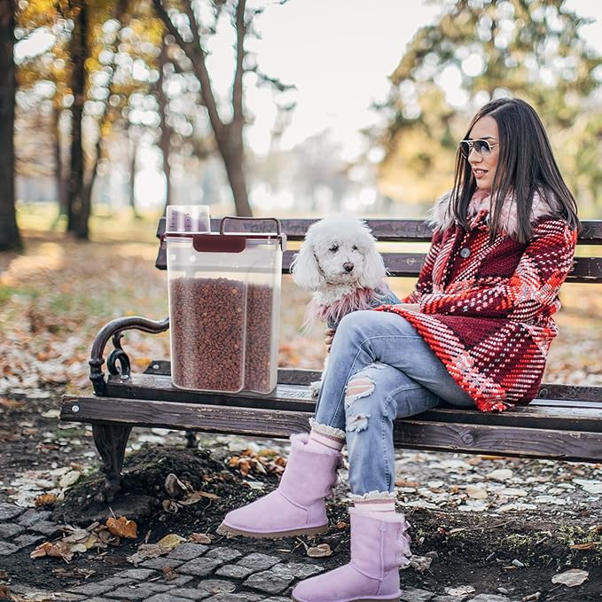 5Lbs/6Qt Airtight Pet Storage Container Translucent Body, Upgraded Large Nozzle With Handle Design For Cat Dog Bird Food and for Small Animal Kibble, Oatmeal, Rice, Flour, Brown Sugart-Purple