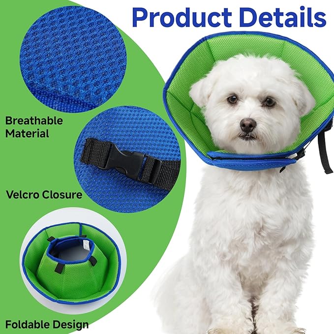 Dog Cone Collar L, Soft Cones for Large Medium Small Dogs,Adjustable Dog Cone Alternative to Stop Licking, Comfy Elizabethan Collar for After Surgery Wound Healing & Hot Spots Blue