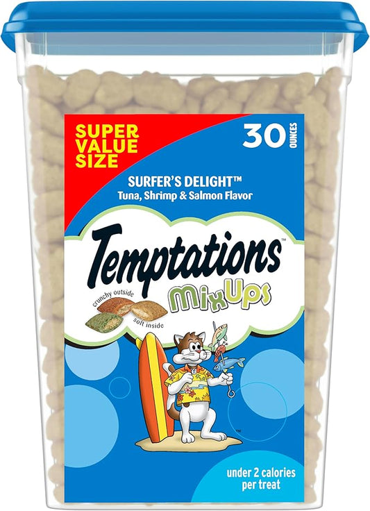 Temptations MixUps Surfer's Delight Flavor Crunchy and Soft Cat Treats, 30 oz. Tub