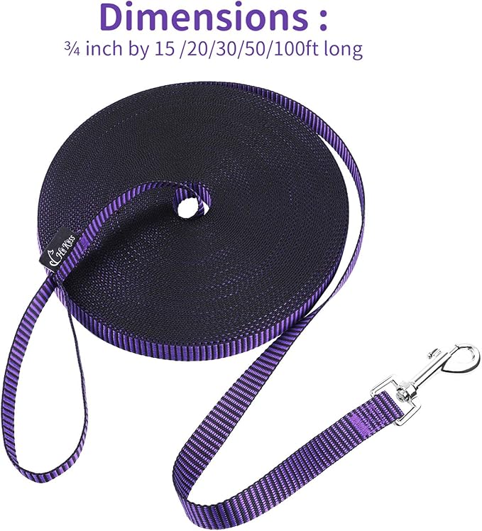 Hi Kiss Dog/Puppy Obedience Recall Training Agility Lead - 15ft 20ft 30ft 50ft 100ft Training Leash - Great for Training, Play, Camping, or Backyard(30ft,Black_Purple)