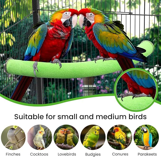 U Shape Parrot Perch Stand Toy Bird Platform Sand Paw Grinding Clean Stick Exercise Conure Budgie Cockatiel Cage Accessories (Green-Corner)