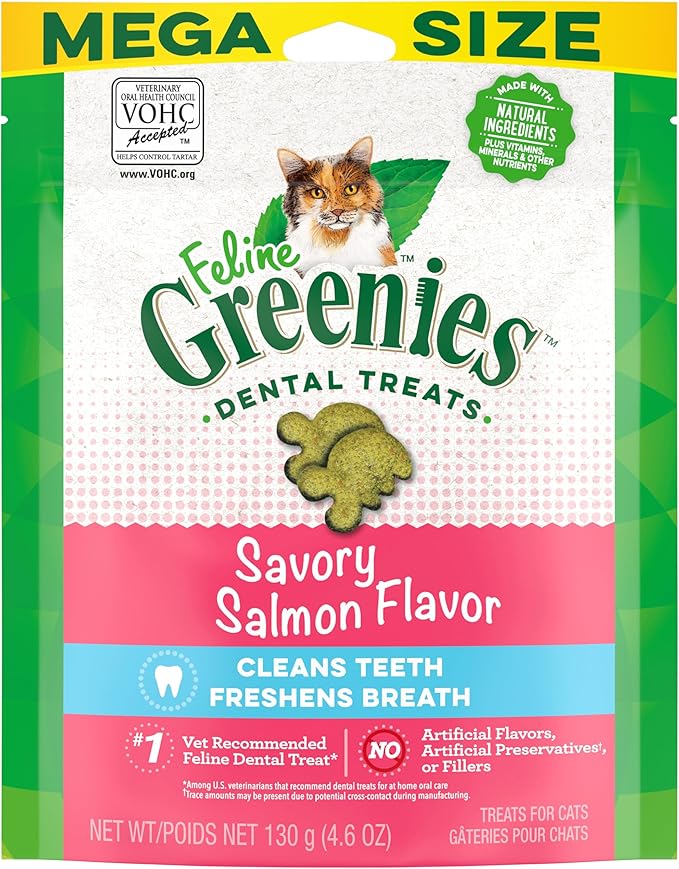 Greenies Feline Adult Dental Cat Treats, Savory Salmon Flavor, 4.6 oz. Pack