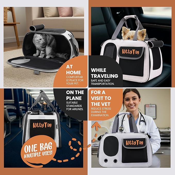 Pet Carrier, Puppy Small Dog Carrier, Cat Carrier Bag, Waterproof Premium PU Leather Carrying Handbag for Outdoor Travel Walking Hiking Shopping (Black)