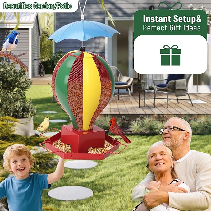 Bird Feeder for Outdoors, Fanosy Squirrel Proof Outside Hanging Birds Feeding All Metal Brushed, Large 6lb Capacity, Weather Resistant, Unique Design Feeders for Garden Use