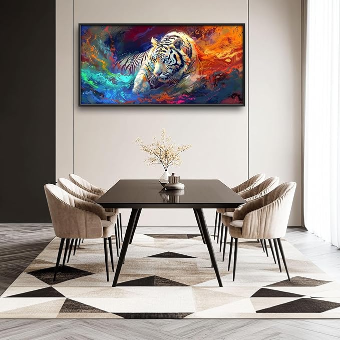 Quorin White Tiger Large Wall Art Abstract Colorful Tiger Animal Pictures Wall Decor Canvas Print Painting Artwork for Bathroom Living Room Bedroom 60L x 30W