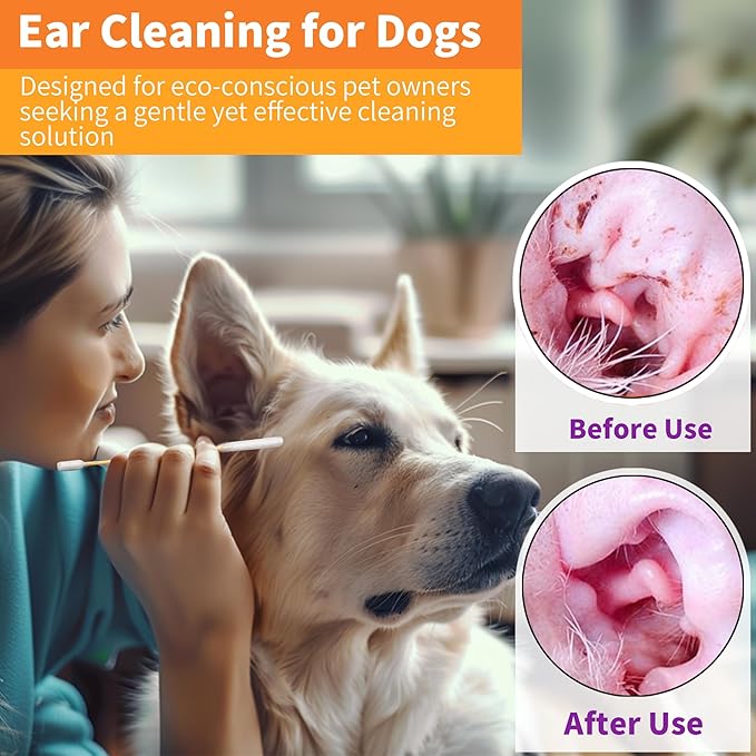 200 PCS 6 Inch Long Cotton Swabs in Box - Professional Large Cotton Swabs with Bamboo Handle - Double Sided Dog Ear Swabs - Specially Designed Big Cotton Swabs for Dog Ear, Cleaning Solution