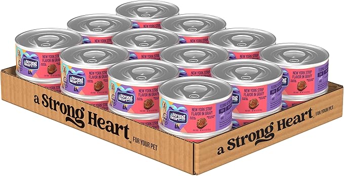A Strong Heart Wet Dog Food, New York Strip Flavor in Gravy - 5.5 oz Cans (Pack of 24), Made in The USA with Real Beef