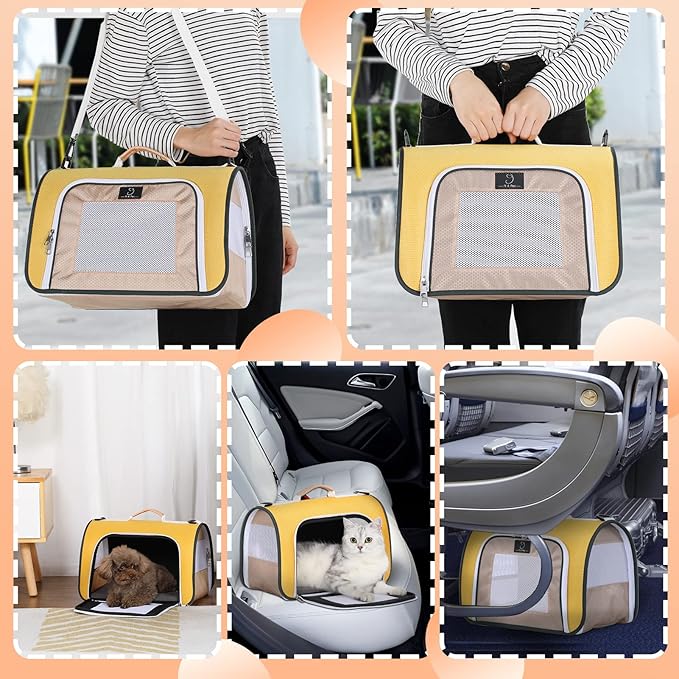 A4Pet Cat Carriers Dog Carrier Pet Carrier, TSA Airline Approved Small Dog Carrier for Cats Dogs Puppies (Up to 15lbs), Washable Soft-Sided Collapsible Travel Puppy Carrier