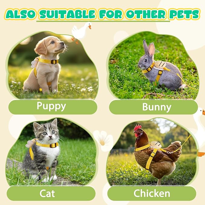Duck Harness Leash Set Duck Harness and Leash for Real Ducks Adjustable Walking Rope Pet Cute Pattern Outdoor Traction Rope for Chicken Rabbit Small Animals(Xs,Bee)