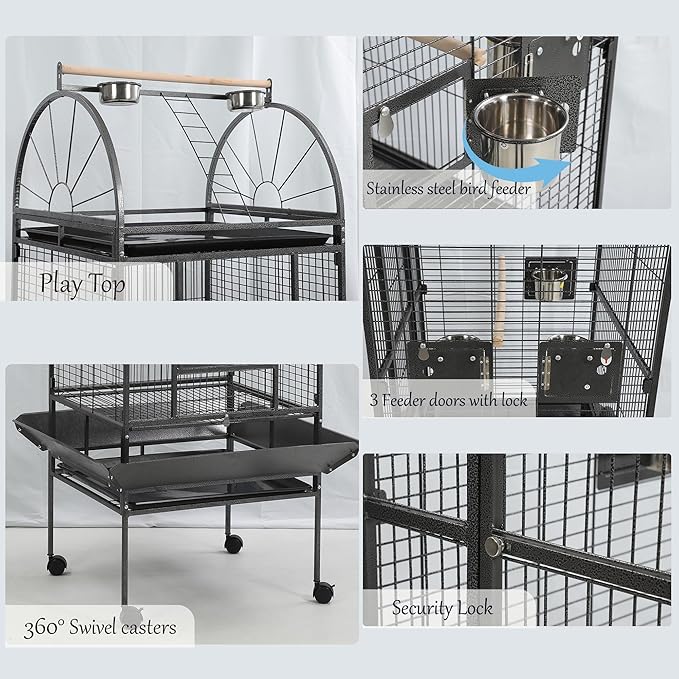 69-inch Large Bird Cage with Stand, Flight Cages for Parakeets & Play Top & Birdcage Cover for African Grey Quaker Amazon Cockatiel Sun Parakeet Green Cheek Conure Lovebird Eclectus Parrot