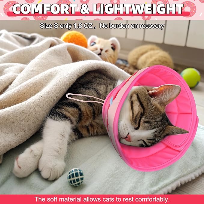 KOOLTAIL Cat Cone Collar Soft, Cat Recovery Collar After Surgery, Adjustable Comfortable Lightweight Cat Neck Cone to Stop Licking, Foldable Donut Water Resistant Pet Cone for Small Large Kitten PinkS