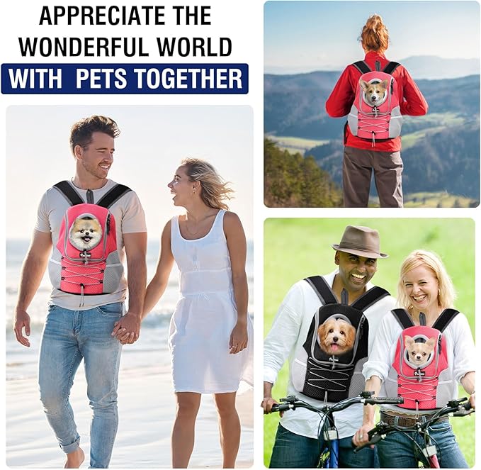 Pawaboo Pet Dog Carrier Backpack, Puppy Dog Travel Front Carrier for Small Medium Dogs Cats, Adjustable Breathable Dog Carrying Backpack with Safety Strips for Hiking, Walking (Pink S Up to 5 lbs)