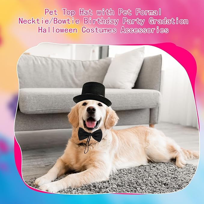 4 Pcs Pet Formal Halloween Costume Accessories Dog Wedding Bow Tie Top Hat Puppy Gentleman Costume for Halloween Cats Party Small Medium Dogs