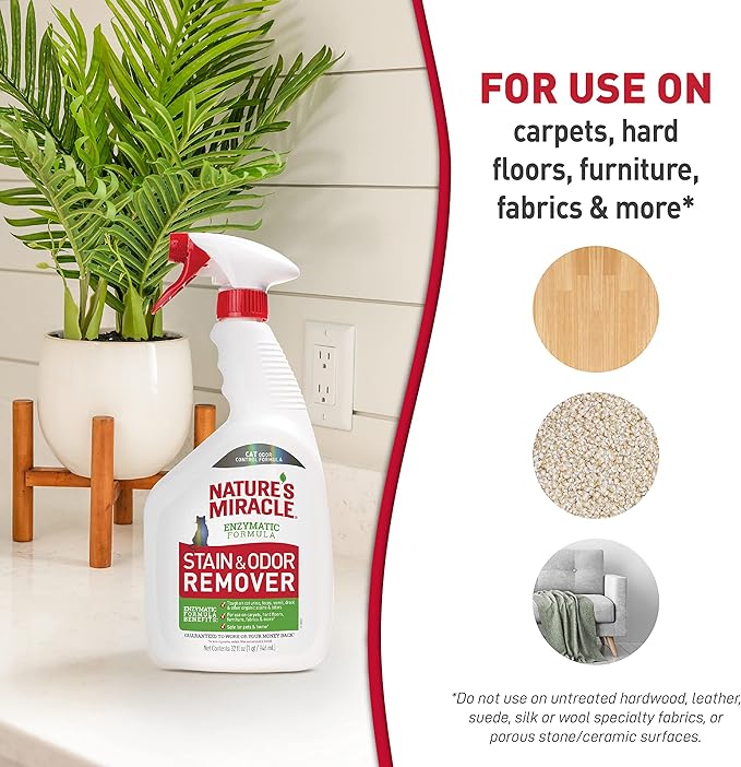 Nature's Miracle Stain and Odor Remover, Spot Stain and Pet Odor Eliminator, Enzymatic Formula, 32 Ounce Spray