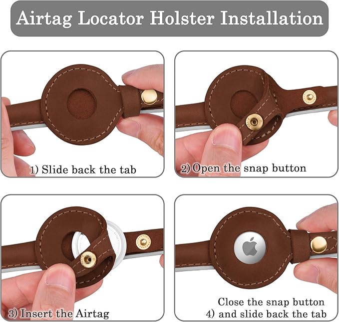 OOPSDOGGY Rolled Leather Dog Collar with Airtag Holder - Reflective Round Airtag Dog Collar - Soft Tracking Pet Collar for Small Dogs Puppy Cats Kitten (Brown, XXS, 7"-9")