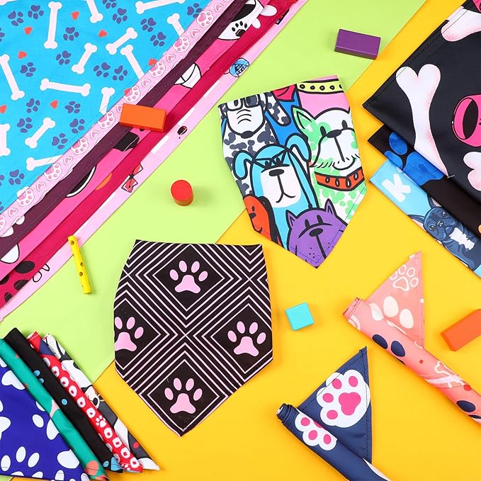 150 Pcs Dog Bandanas Bulk Pet Bibs Colorful Triangle Scarf Pet Bandanas for Medium Large Dogs Spring Summer Birthday Costume Decoration (Paw)