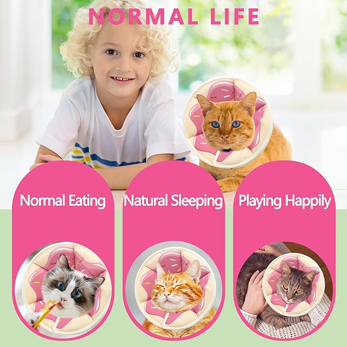 Soft Adjustable Cat Cone Collar, Comfortable Recovery Collar for Cats After Surgery (Pink, Medium)