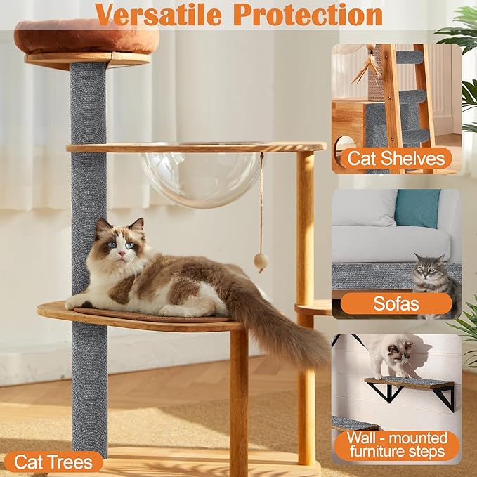 Cat Scratch Furniture Protector - 158" x 13.8" Trimmable Self-Adhesive Cats Claws Scratch Pads, DIY Cat Climbing Couch Protector for Scratch Post Cat Tree Replacement Indoor (Light Gray)