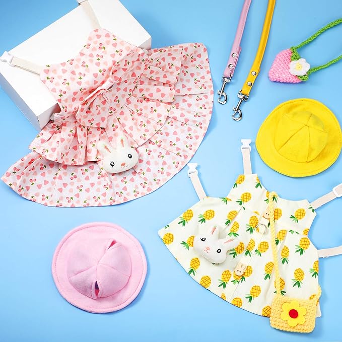 Weewooday 2 Sets Pet Rabbit Bunny Dress Bunny Easter Costume with Leash Hat Mini Bag Harness Leash Small Animals Accessory for Rabbit Hedgehog Ferret Guinea Pigs Piggies Squirrel(Stylish)