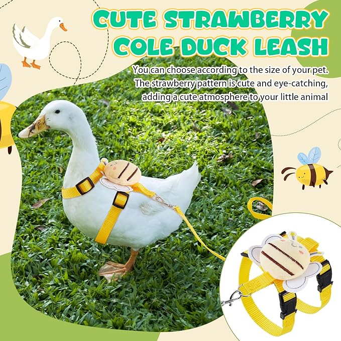Duck Harness Leash Set Duck Harness and Leash for Real Ducks Adjustable Walking Rope Pet Cute Pattern Outdoor Traction Rope for Chicken Rabbit Small Animals(S,Bee)